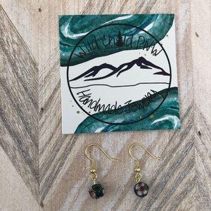 Cloisonné Blue Floral Gold Hook Earrings